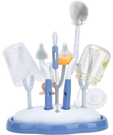 Baby Bottle Brush and Bottle Drying Rack Bottle Brush Set with Stand Long Handle Bottle Brush Cleaner Countertop Drying Rack Rotating Silicone Bottle Brush & Nipple Brush & Straw Cleaner Blue - Buy Online on GoSupps.com