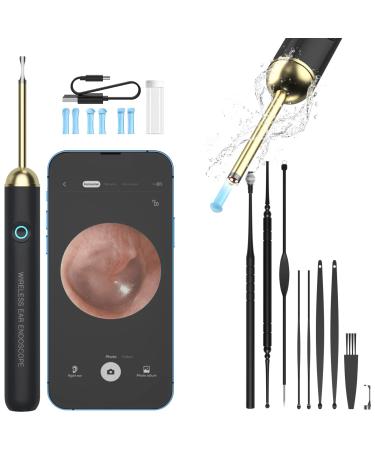 Ear Wax Removal - NIUQICT Ear Cleaner - Ear Camera 1080P with Lights - Ear Wax Removal Tool 9 Pcs - Ear Cleaning Kit Wireless Otoscope Compatible with Android&iOS for Kids Adults&Pets Golden Black