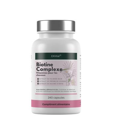 EXVital Biotine Complexe Vitamines pour les cheveux Avec extraits de palmier nain de p pins de courge et de racine d ortie 240 capsules v ganes enrichies en s l nium et zinc test en laboratoire