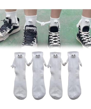 Couple Holding Hands Socks Mid-Tube Socks Magnetic Three-Dimensional Doll Socks Funny Magnetic Suction 3D Doll Socks (2Pair White)
