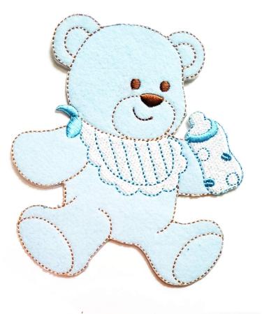 Nipitshop Patches Cute Lovely Baby Teddy Bear Bottle of Milk Blue Cartoon Embroidered Patches Embroidery Patches Iron On Patches Sew On Applique Patch Cool Patches for Men Women Boys Girls Kids Bear11