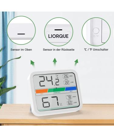 Liorque Digital Thermometer & Hygrometer - Accurate Mini Thermo-Hygrometer with Magnet Min/Max Records Battery Included - White - Buy Online on GoSupps.com