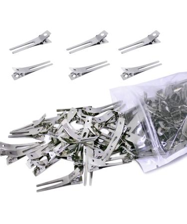 Yucool 100 pieces hairstyle double tine pin curl setting section hair clip metal alligator clips silver hairpins for hair extension
