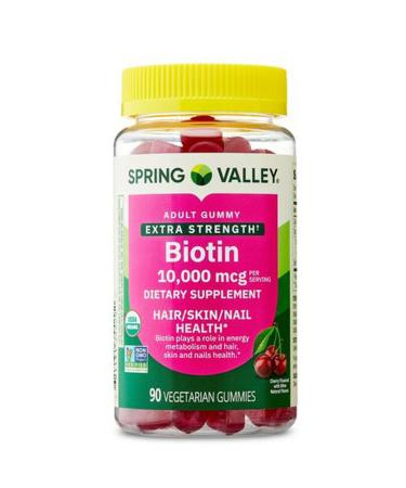 H4U Spring Valley Organic Extra Strength Biotin Vegetarian Gummies for Hair/Skin/Nail Health Cherry 10000 mcg 90 Count