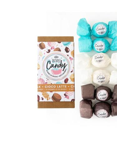Senso Naturale Milk Chocolate Kids Bath Bomb Set Vegan Natural Paraben-Free Dermatologically Tested. Softening Nourishing Hydrating.Kit of 6 (Milk & Mint Milk & Honey Chocolate) 110g Each
