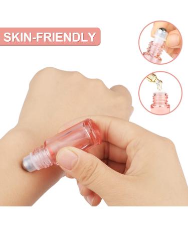 Pink Glass Roller Bottles 6 Pack - 5ml Roll On with Rose Gold Lids for Essential Oils, Perfume & Cosmetics - Buy Online on GoSupps.com