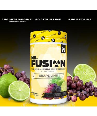 Nutrithority Mr.Fusion Pre Workout Supplement Grape Lime 40 Servings - Intense Focus & Pumps Nitric Oxide Booster No Crash - Powerful Energy Powder to Increase Strength & Gains - Buy Online on GoSupps.com