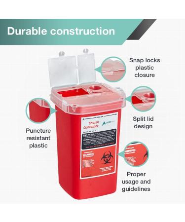 AdirMed Sharp Needle Disposal Container - 1 Quart - Ideal for Home, Clinic, Office, Barber Use - Buy Online on GoSupps.com