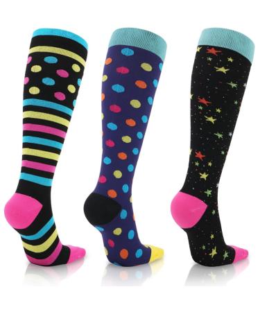 beister Compression Socks for Women & Men 15-20 mmHg Knee High Circulation Support Hose for Running Cycling Sports Multi-Colour-04 (3 Pairs) L-XL