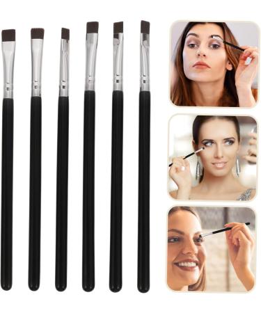DRESSOOS 6pcs Flat Eyebrow Brush Eye Brush Makeup Eyeshadow Brush Eyeliner Makeup Brush Black Wooden Handle - Buy Online on GoSupps.com