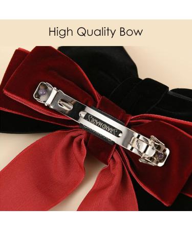 Bowknot Hair Clips - Red & Black Loop Clips | Large 14cm Clips with Satin Tape for Women & Girls - 2 Pieces - Buy Online on GoSupps.com