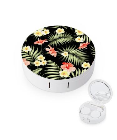 Hawaiian Flower Hibiscus Round Case For Contact Lens Kit Storage Box with Mirror Printed