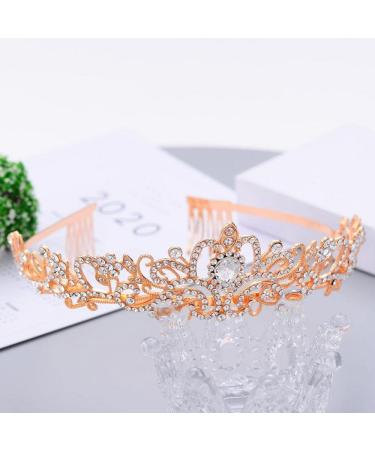 Elegant Rose Gold Wedding Tiara Crown - Crystal Rhinestone Bridal Princess Tiara with Comb for Wedding Prom & Birthday Parties - Buy Online on GoSupps.com