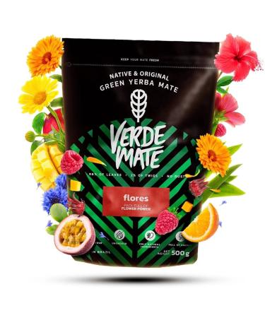 Verde Mate Green Flores 0.5kg | Yerba mate aux fruits et aux herbes | Yerba mate mangue framboises p tales de fleurs | Stimulation naturelle | Yerba mate br silien | 500g