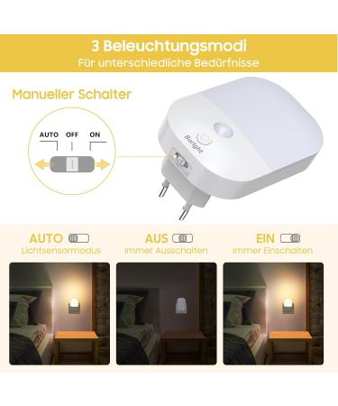 LED Night Light with Twilight Sensor - 2 Adjustable Brightness Baby Night Lamps for Children's Room Stairs Gear Bedroom Kitchen & Bathroom - Warm White - Buy Online on GoSupps.com