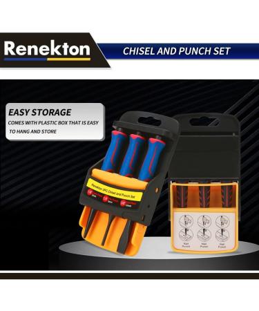 Renekton 3-Piece Punch and Chisel Set | 1/8 Center Punch, Hinge Pin Punch, Cold Chisel | Metal Striking Hammer Cap | Cr-v Steel - Buy Online on GoSupps.com