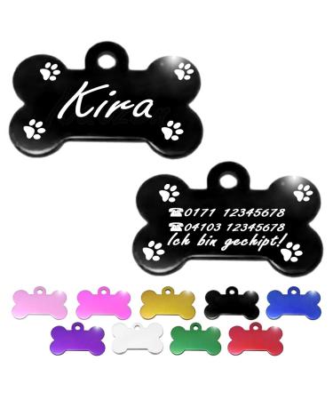 Ibera Gifts - Personalized pendants for medium -sized to large to large dogs and cats in bone shape - engraving dog brand collar dog neck band Name personalized dog (black paws) paws black