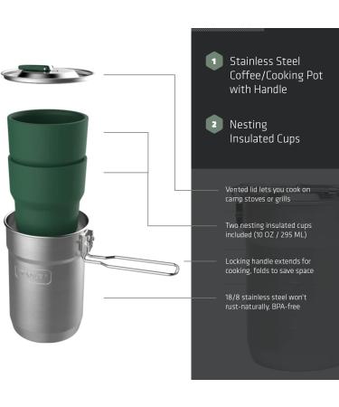 Stanley Adventure Camp Cook Set - 24oz Kettle with 2 Ceramic Cups | Stainless Steel Camping Cookware with Vented Lids | Lightweight Cook Pot for Backpacking & Hiking - Buy Online on GoSupps.com