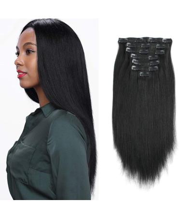 ABH AMAZINGBEAUTY HAIR Real Remy Thick Yaki Straight Clip Ins Black Hair Extensions for African American Relaxed Hair 7 Pieces 120 Gram Per Set, 16 Inch 16 Inch #1 (Yaki Straight)