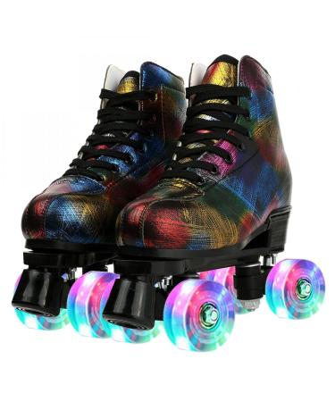 Unisex Roller Skates Double Row Four Wheels High-top Roller Skates Lightning Pattern for Beginners Womens Mens Boys and Girls black with flash wheel 43