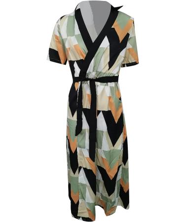 Women's Casual Summer V-Neck Ankle-Length Dress in Green XXL | Loose Flowy Solid/Print Midi Dress with Pocket - Buy Online on GoSupps.com