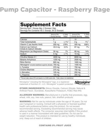 Pump Capacitor Raspberry Rage - Non-Stimulant Sugar-Free Pre Workout for Men & Women | 40 Servings | Nitric Oxide Booster for Intense Focus Powerful Pumps & Strength Gains - Shop Now - Buy Online on GoSupps.com