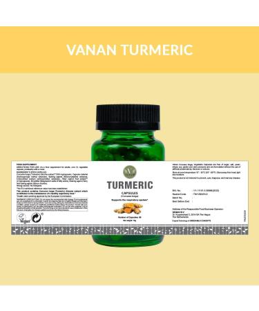 Vanan Turmeric Capsules | Pure Turmeric & Black Pepper | Herbal Turmeric Supplement for Skin & Respiratory System - Buy Online on GoSupps.com
