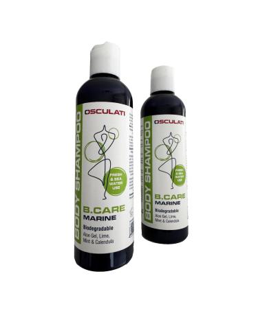Set of 2 Highly Biodegradable Marine Shampoo Shower Gels. Environmentally friendly for seawater and inland waters. 2 bottles of 250 ml each. For the skin and hair of the whole family.