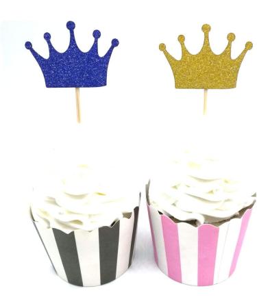 Royal Blue Prince Crown Glitter Gold Cupcake Toppers Picks for Wedding Birthday Baby Shower Boys' Party Decorations 40 PC Royal Blue Gold - Buy Online on GoSupps.com