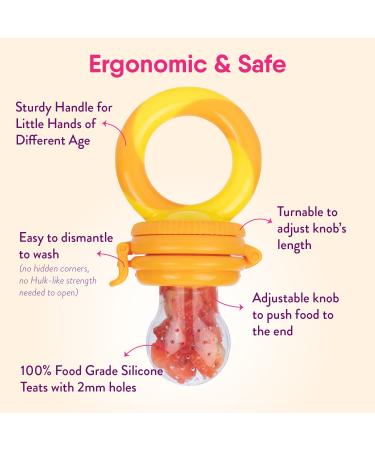 NatureBond Baby Food Feeder Pacifier (2 Pack) - Teething Toy Teether | Includes Silicone Sacs in Peach Pink and Lemonade Yellow - Buy Online on GoSupps.com