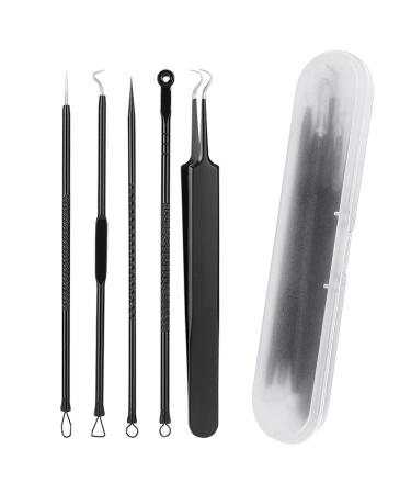 Blackhead Remover Extractor Kit Professional Blackhead Stainless Steel Blackhead Remover for Blackhead Removal for Skin Acne and Pustules 4-Pin+Curved Clip Gift Box Black