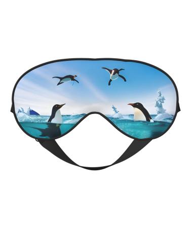 Happy Penguin in The water print Light blocking eye mask soft eye mask adjustable for sleep travel yoga etc Black