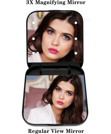 YingCheng LED Travel Makeup Mirror 1x/3x Magnifying Compact Mirror with Light - Small 2-Sided Handheld Fold Mirror - Lighted Pocket Mirror in Black | Ideal Gift - Buy Online on GoSupps.com