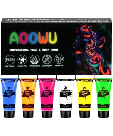AOOWU UV Glow Face Paint Set - 6 Neon Fluorescent Colors for Blacklight Parties & Carnivals - Buy Online on GoSupps.com