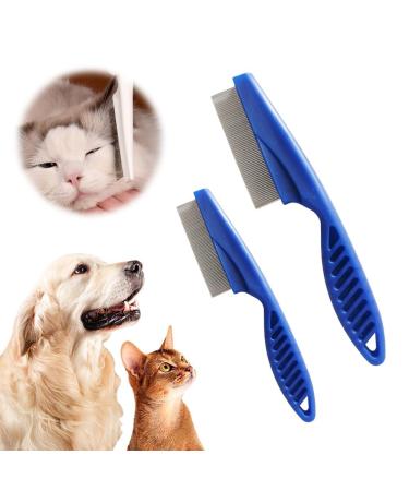 Pet Flea Cleaner Comb 2pcs Grooming Brush Magic Fine Pet Comb Stainless Steel Massage Comb Kit for Small Dogs and Cats (blue)