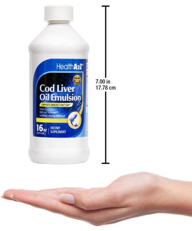 HealthA2Z Cod Liver Oil with Vitamins A Vitamin D and Vitamin E Supports Immune System | Healthy Heart* Brain* Joint* and Eye Health* | Cherry Flavor | 16oz (473ml) - Buy Online on GoSupps.com
