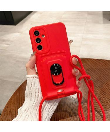 Yogisu Crossbody Lanyard Case for Samsung Galaxy A34 A14 A52 S22 S23 Ultra S20 Plus card slot Magnetic ring holder cover red for Samsung A32 5G for Samsung A32 5G red