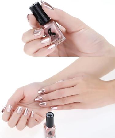 Metallic Nail Polish-Mirror Champagne Pink Purple Nail Varnish-Mirror Chrome Glitter Nail Art Polish-Super Shine Gloss Nail Paint Quick Dry & Long Lasting No Uv Needed Nail Varnish Sets For Women Rose gold light purple - Buy Online on GoSupps.com