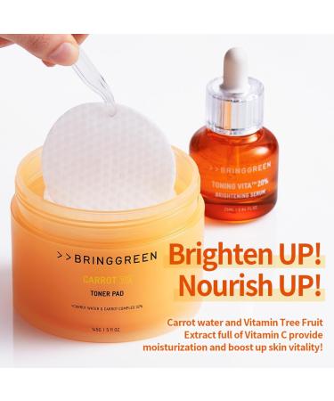BRING GREEN Carrot Toner Pad - Vitamin & Retinol Skincare for Even Skin Tone Dark Spot Reduction (60 Count - Buy Online on GoSupps.com
