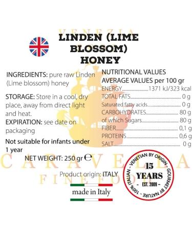 4x Linden honey 250 gr Italian Caravella Fine FoodCreamy Light Floral Spicy Raw UnpasteurizedAntioxidants Enzymes Soothing and Calming Ideal for Tea Breakfast Wellness Skin Glow - Buy Online on GoSupps.com