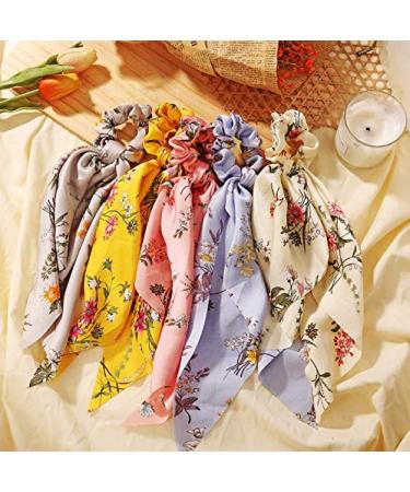 Boho Flower Ribbon Hair Scrunchies Headband Set for Women/Girls (Pack of 5) - Buy Online on GoSupps.com
