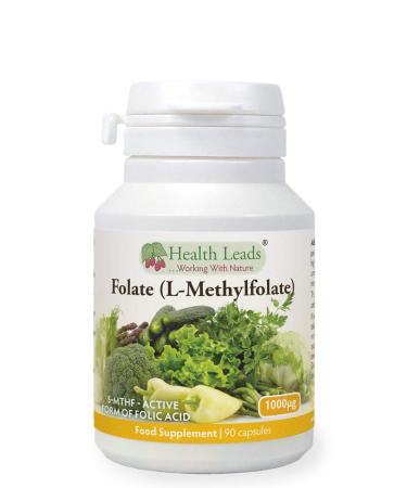 Folate (L-Methylfolate) 1000 g x 90 Capsules 5-MTHF Active Form of Folic Acid/Vitamin B9 Please See Our 400mcg Version for Pregnancy Magnesium Stearate Free Made in Wales - Buy Online on GoSupps.com