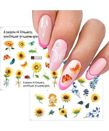 Sunflower Floral Nail Stickers - Water Transfer Decals for Manicure DIY (12 Sheets) - Buy Online on GoSupps.com