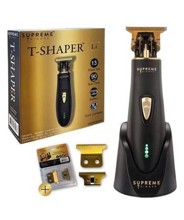 Hair Trimmer by SUPREME TRIMMER ST5220 Precision Beard Trimmer for Men Professional Barber Liner Cordless Hair Clippers  Black T-Shaper Li (Extra Blade Included) Flat Black W/ Blades
