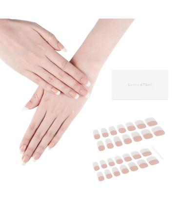 DANNI & TONI Semi Cured Gel Nail Strips (Happy-Go-Lucky) Nude French Gel Nail Stickers White Tips 28 Stickers