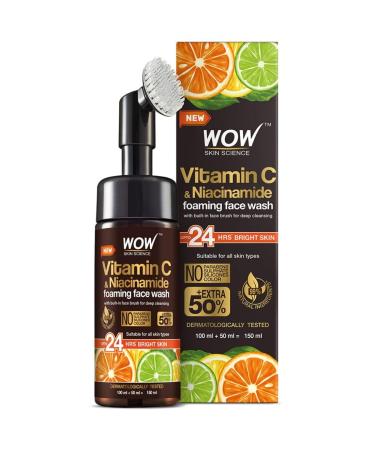 Brightening Vitamin C & Niacinamide Foaming Face Wash | For Brighter Glow | Built-in Brush for Deep Cleansing | Brightens Skin Tone & Reduces Pigmentation | Face Wash for Women & Men | 150ml