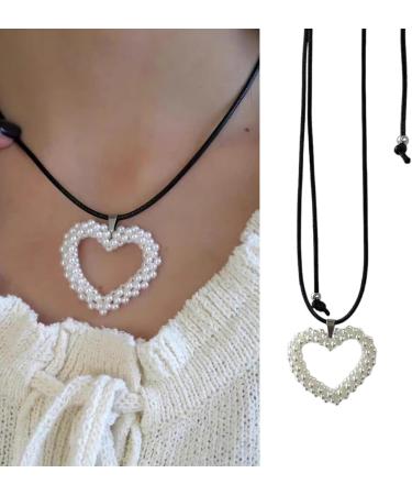 Oralgos Adjustable Black Rope Necklace with Pearls & Heart Fans - Stylish Choker for Girls - Fashionable Collarbone Chain - Buy Online on GoSupps.com