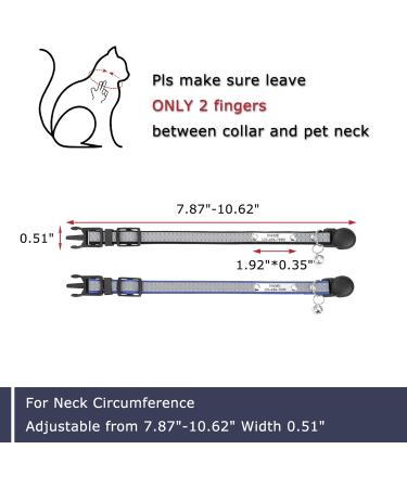Personalized Reflective Cat Collar - Mogokoyo 2-Pack Bells Adjustable Safety Lock Custom Name & Phone - Black & Blue - Buy Online on GoSupps.com