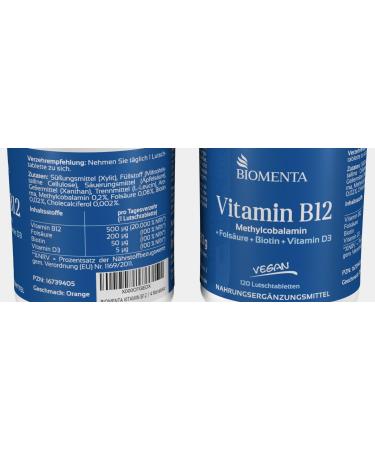 Buy Biomenta Vitamin B12 Complex - 120 Vegan High Dose Lollipops 500 g Methylcobalamin with Vitamin D Biotin & Folic Acid - Premium Orange Flavor - Buy Online on GoSupps.com