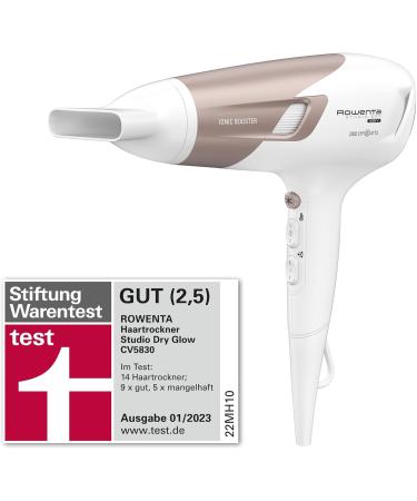 Rowenta CV5830 Studio Dry Hair Dryer - 2100W 3 Temp/2 Speed Levels Ions Cold Air Button Diffuser | White/Rose Gold - International Shipping Available - Buy Online on GoSupps.com